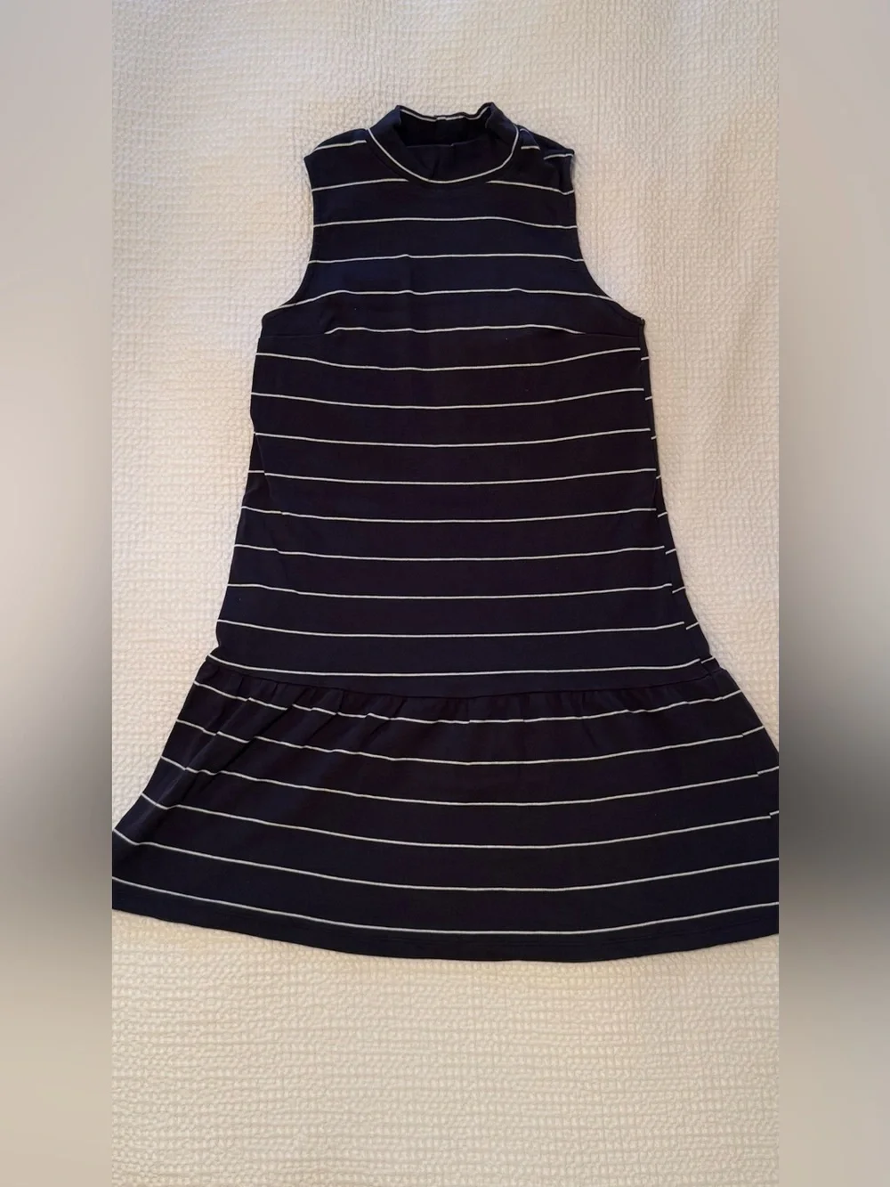 Abercrombie & Fitch | Navy White Striped Knit Dress | Sleeveless Mock Neck | XS